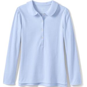 Lands’ End Girls Long Sleeve Peter Pan Collar Polo Shirt(Blue)