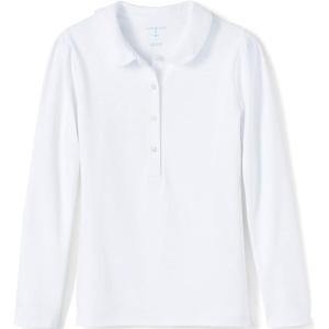 Lands’ End Girls Long Sleeve Peter Pan Collar Polo Shirt(White)