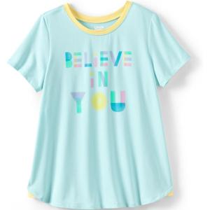 Lands’ End Girls Short Sleeve Performance Tee(Aqua Ice Believe You)