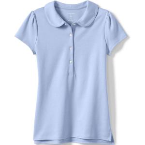 Lands’ End Girls Short Sleeve Peter Pan Collar Polo Shirt(Blue)