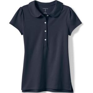 Lands’ End Girls Short Sleeve Peter Pan Collar Polo Shirt(Classic Navy)