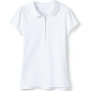 Lands’ End Girls Short Sleeve Peter Pan Collar Polo Shirt(White)