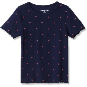 Lands’ End Girls Short Sleeve Ribbed Henley T-Shirt(Deep Sea Navy Mini Hearts)
