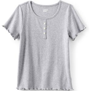 Lands’ End Girls Short Sleeve Ribbed Henley T-Shirt(Gray Heather)