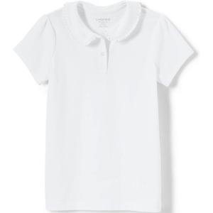 Lands’ End Girls Short Sleeve Ruffled Peter Pan Collar Knit Shirt(White)