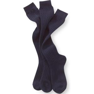 Lands’ End Girls Solid Cable Knee Socks (3-pack)(Classic Navy)