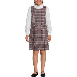 Lands’ End Girls Uniform Plaid Jumper(Gray Heather/Maroon Plaid)