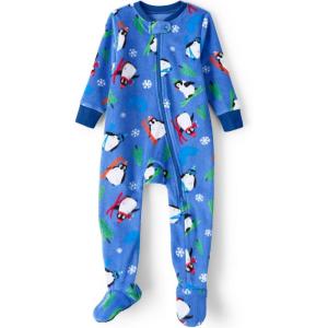 Lands’ End Kids Footed Fleece Sleeper(Blue Winter Penguins)