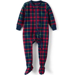 Lands’ End Kids Footed Fleece Sleeper(Red/Dark Navy Multi Plaid)