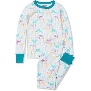 Lands’ End Kids Pattern Snug Fit Pajama Set(Mint Watercolor Bows)