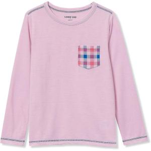 Lands’ End Kids Soft Jersey Pocket Sleep Top – Ultra-Soft Cotton Blend, Tag-Free, Cozy Fit, Fun for Bedtime Comfort(Guava Pink Plaid)