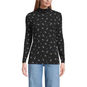 Lands’ End Lightweight Jersey Long Sleeve Turtleneck(Black/Cobalt Tiny Floral)