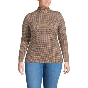 Lands’ End Lightweight Jersey Long Sleeve Turtleneck(Champagne/Brown Plaid)