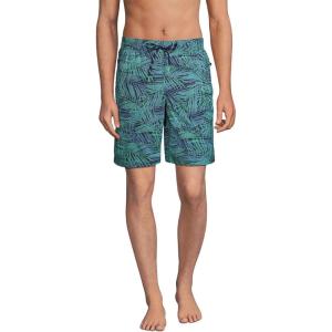 Lands’ End Men’s 9″ Volley Swim Trunks(Deep Sea Navy Stipple Palm)
