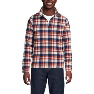 Lands’ End Men’s Anyweather Fleece Quarter Zip Pullover(Navy/Bourbon Plaid)