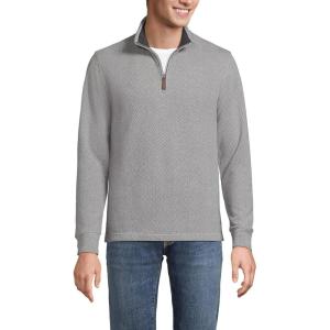 Lands’ End Men’s Bedford Rib Casual Quarter Zip Sweater(Charcoal Heather Herringbone)