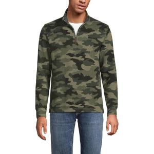 Lands’ End Men’s Bedford Rib Casual Quarter Zip Sweater(River Stone Green Camo)