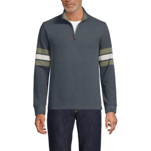 Lands’ End Men’s Bedford Rib Casual Quarter Zip Sweater(Steel Gray Placed Stripe)