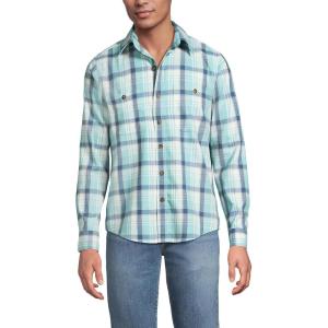 Lands’ End Men’s Coastal Flannel(Mint Sky/Blue Plaid)