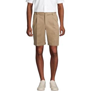 Lands’ End Men’s Comfort Waist Pleated 9″ No Iron Chino Shorts(Khaki)
