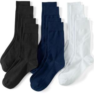 Lands’ End Men’s Cotton Crew Sock 6-Pack(White/Black/Navy Pack)
