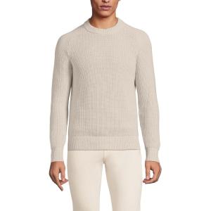 Lands’ End Men’s Drifter Cotton Crewneck Sweater(Flax Heather)