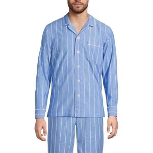 Lands’ End Men’s Essential Pajama Shirt(Muted Cobalt Blue/White Stripe)