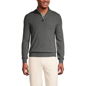 Lands’ End Men’s Fine Gauge Cashmere Quarter Zip(Charcoal Heather)