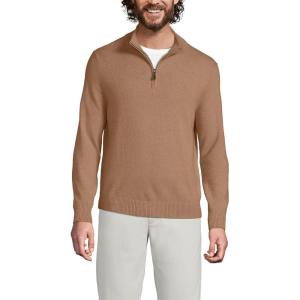 Lands’ End Men’s Fine Gauge Cashmere Quarter Zip(Classic Camel)