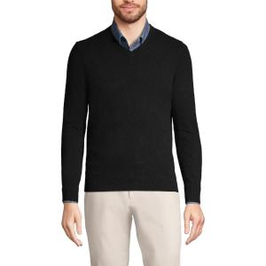 Lands’ End Men’s Fine Gauge Cashmere V-Neck Sweater(Black)