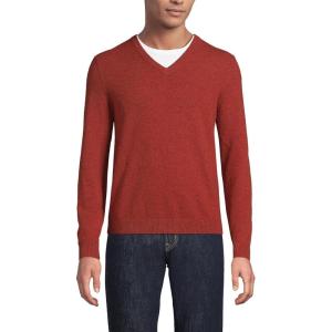 Lands’ End Men’s Fine Gauge Cashmere V-Neck Sweater(Bourbon Donegal)