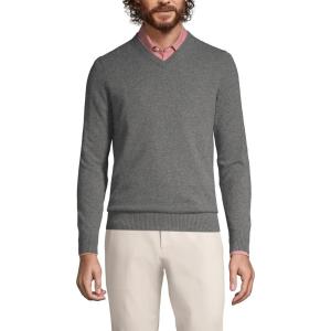 Lands’ End Men’s Fine Gauge Cashmere V-Neck Sweater(Charcoal Heather)