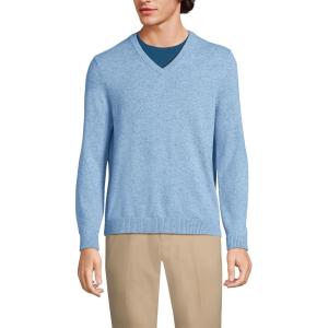Lands’ End Men’s Fine Gauge Cashmere V-Neck Sweater(Cloudy Blue Heather Donegal)