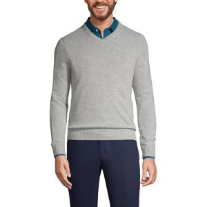 Lands’ End Men’s Fine Gauge Cashmere V-Neck Sweater(Light Gray Heather)