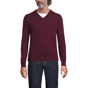 Lands’ End Men’s Fine Gauge Cashmere V-Neck Sweater(Lush Burgundy)