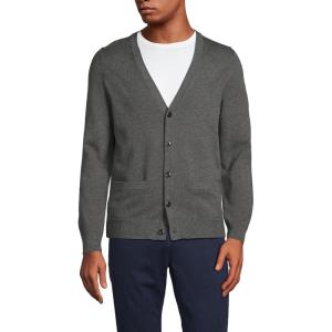 Lands’ End Men’s Fine Gauge Cotton Cardigan(Charcoal Heather)