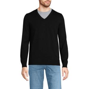 Lands’ End Men’s Fine Gauge Cotton V Neck Sweater(Black)