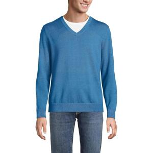Lands’ End Men’s Fine Gauge Cotton V Neck Sweater(Blue Hyacinth)