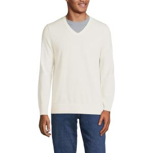 Lands’ End Men’s Fine Gauge Cotton V Neck Sweater(Ivory)