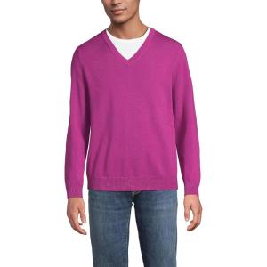 Lands’ End Men’s Fine Gauge Cotton V Neck Sweater(Light Raspberry Sorbet)