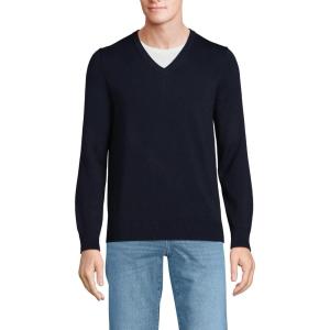 Lands’ End Men’s Fine Gauge Cotton V Neck Sweater(Radiant Navy)