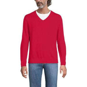 Lands’ End Men’s Fine Gauge Cotton V Neck Sweater(Vibrant Red)