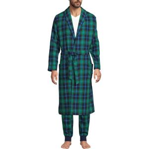 Lands’ End Men’s Flannel Sleepwear Robe(Light Emerald Blackwatch)