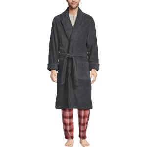 Lands’ End Men’s Full-Length Turkish Cotton Terry Bathrobe – 55″ Length | Plush, Absorbent, 2 Pockets, Spa Comfort(Charcoal)