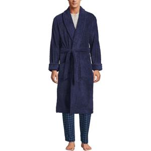 Lands’ End Men’s Full-Length Turkish Cotton Terry Bathrobe – 55″ Length | Plush, Absorbent, 2 Pockets, Spa Comfort(Deep Sea Navy)