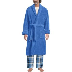 Lands’ End Men’s Full-Length Turkish Cotton Terry Bathrobe – 55″ Length | Plush, Absorbent, 2 Pockets, Spa Comfort(Muted Cobalt Blues)