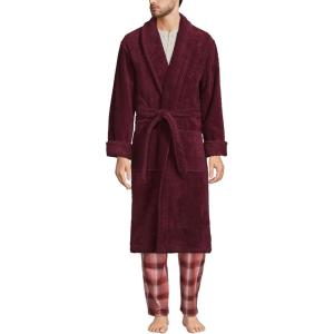 Lands’ End Men’s Full-Length Turkish Cotton Terry Bathrobe – 55″ Length | Plush, Absorbent, 2 Pockets, Spa Comfort(Rich Burgundy)
