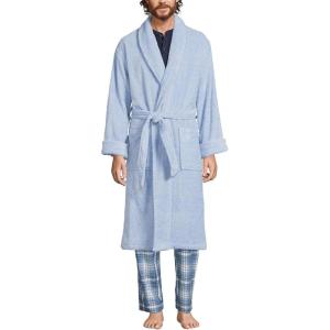 Lands’ End Men’s Full-Length Turkish Cotton Terry Bathrobe – 55″ Length | Plush, Absorbent, 2 Pockets, Spa Comfort(Soft Blue Haze)