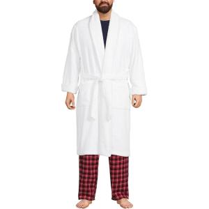 Lands’ End Men’s Full-Length Turkish Cotton Terry Bathrobe – 55″ Length | Plush, Absorbent, 2 Pockets, Spa Comfort(White)