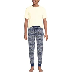 Lands’ End Men’s Knit Jersey Pajama Sleep Set(Deep Sea Deer Fairisle)